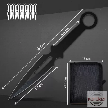 Fekete 12 db-os kunai dobókés szett
