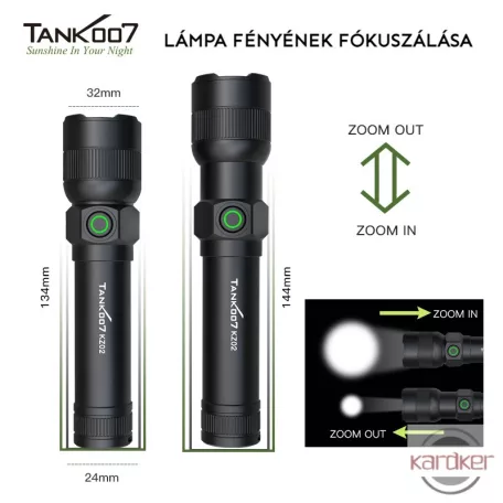 TANK007 extra erős, tölthető 2 az 1-ben LED zseblámpa 