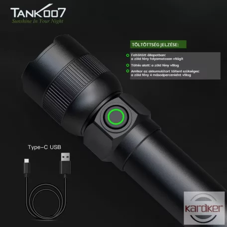 TANK007 extra erős, tölthető 2 az 1-ben LED zseblámpa 