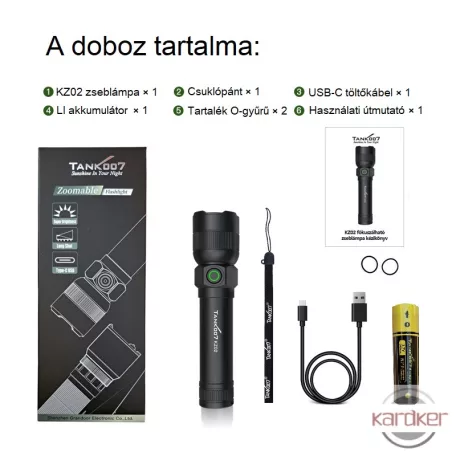 TANK007 extra erős, tölthető 2 az 1-ben LED zseblámpa 