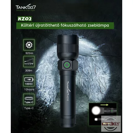 TANK007 extra erős, tölthető 2 az 1-ben LED zseblámpa 
