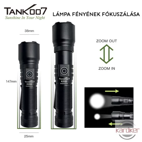 TANK007 extra erős, tölthető LED zseblámpa 7 funkcióval