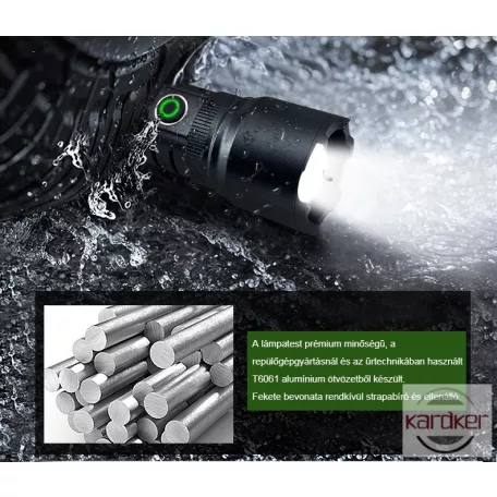 TANK007 extra erős, tölthető LED zseblámpa 7 funkcióval