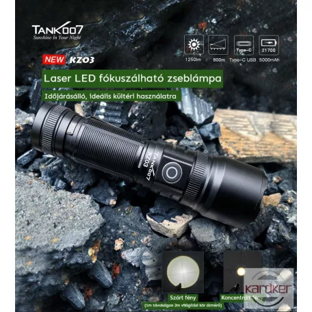 TANK007 extra erős, tölthető LED zseblámpa 7 funkcióval