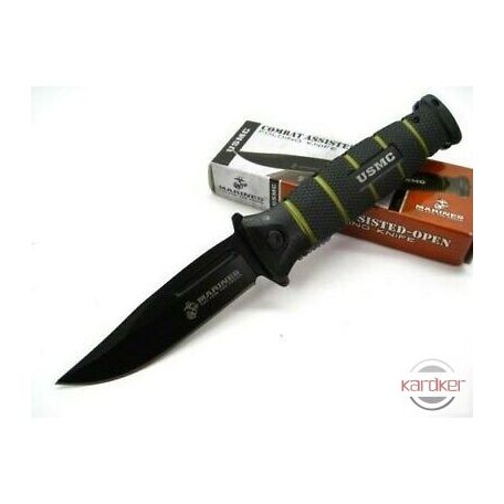 Assisted Opening Black & Green U.S.M.C. Combat Knife